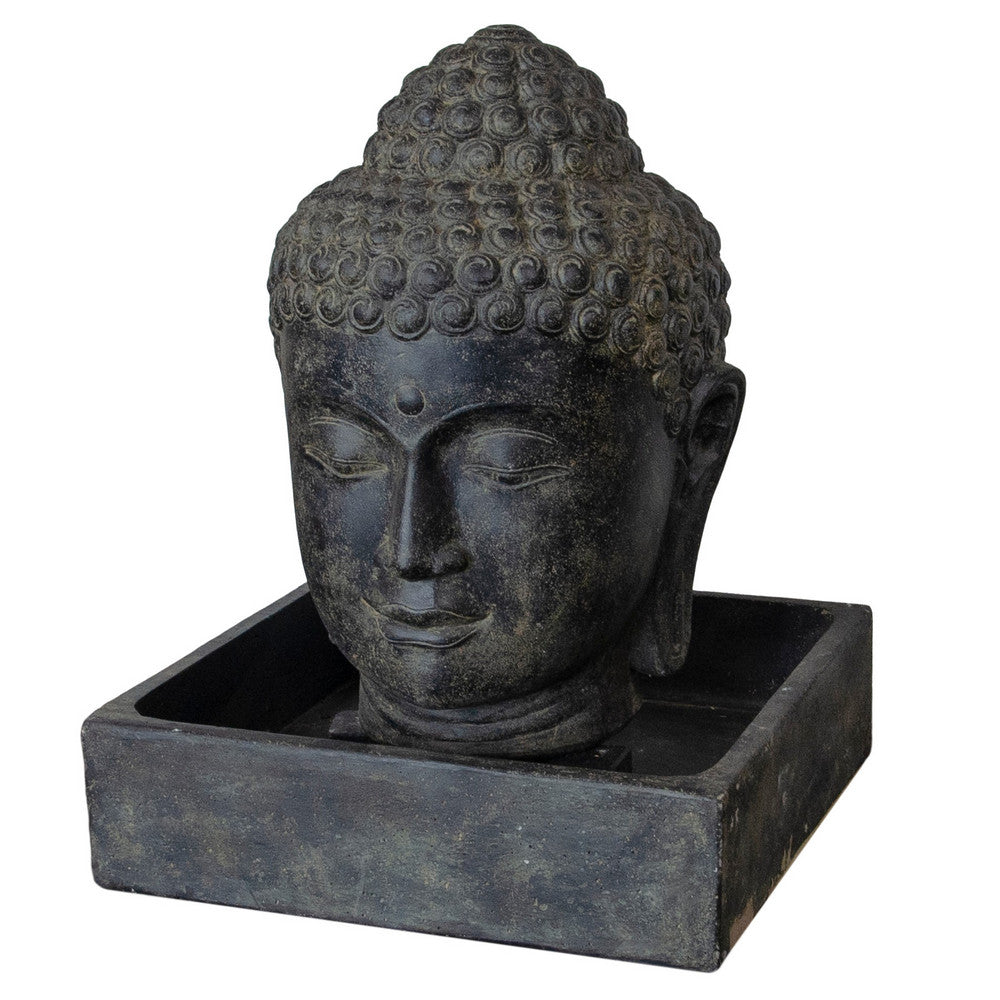 Indonesian Concrete Buddha Head Fountain With Square Reservoir - Berbere Imports