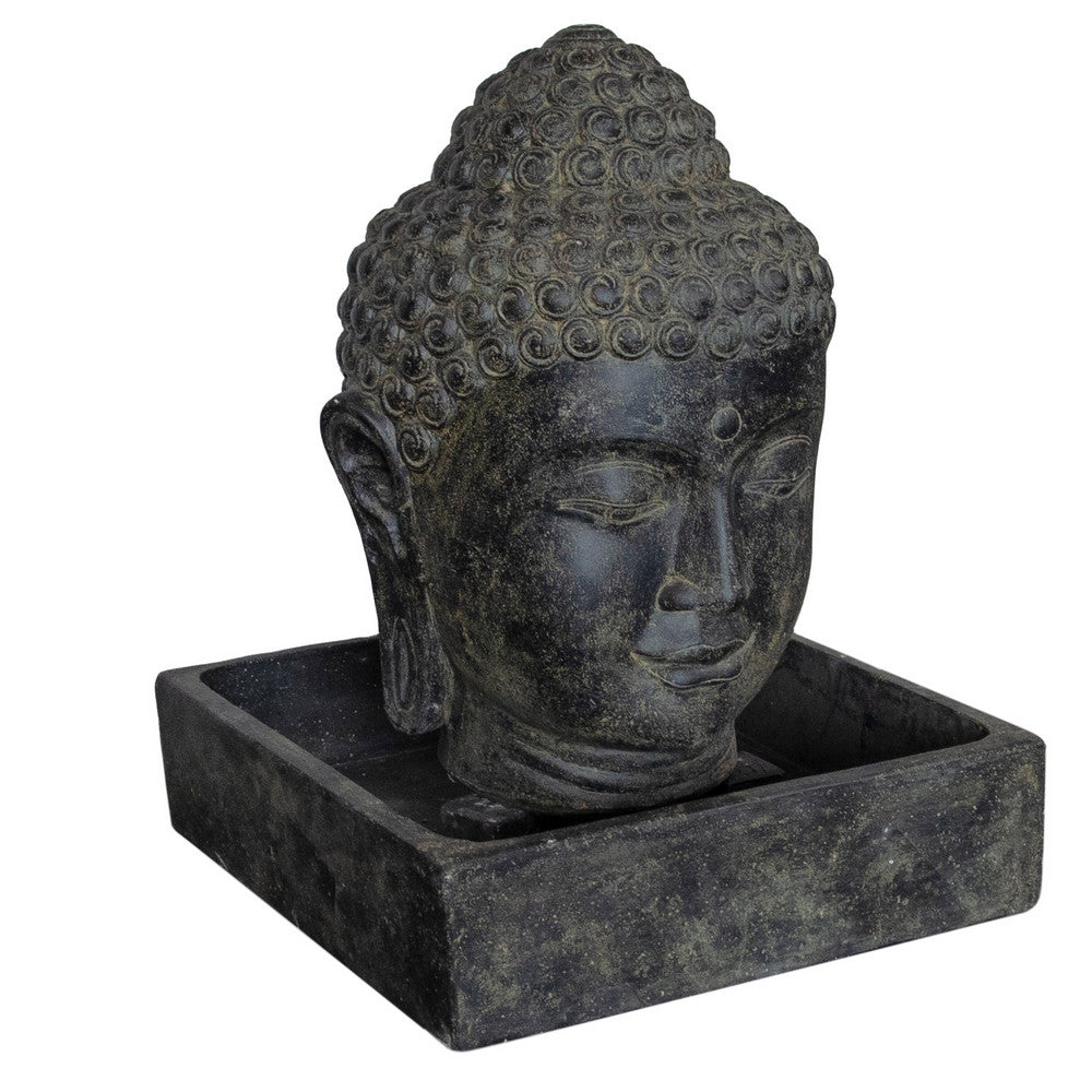 Indonesian Concrete Buddha Head Fountain With Square Reservoir - Berbere Imports