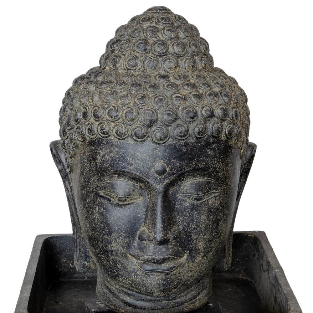 Indonesian Concrete Buddha Head Fountain With Square Reservoir - Berbere Imports