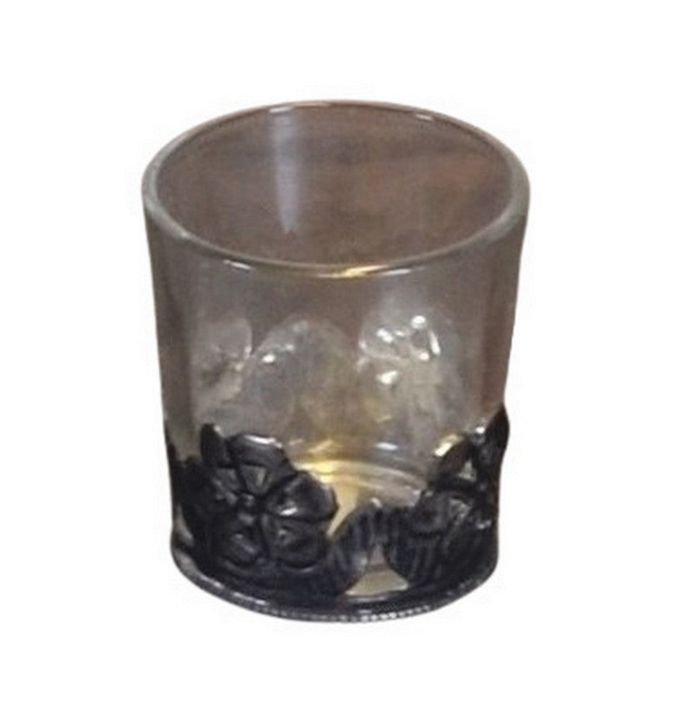 Vintage Moroccan Glass Votive Holder With Metal Design - Berbere Imports