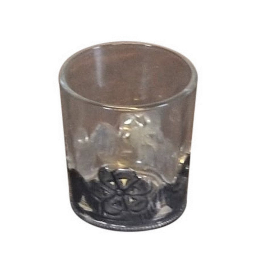 Vintage Moroccan Glass Votive Holder With Metal Design - Berbere Imports