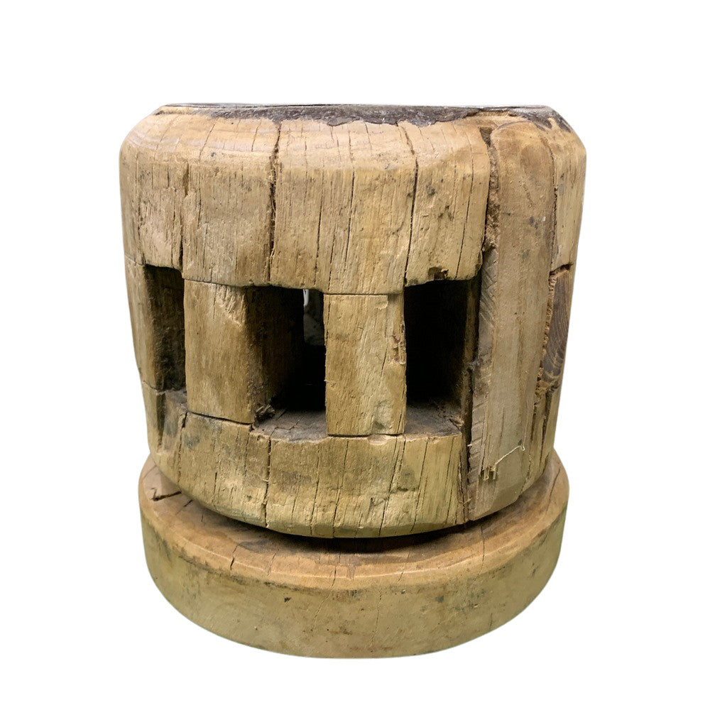 Vintage Wooden Gear Candle Holder - Berbere Imports