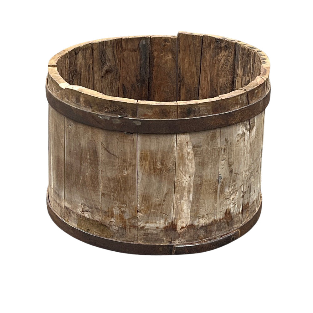 Wood Bucket With Iron Belt - Berbere Imports