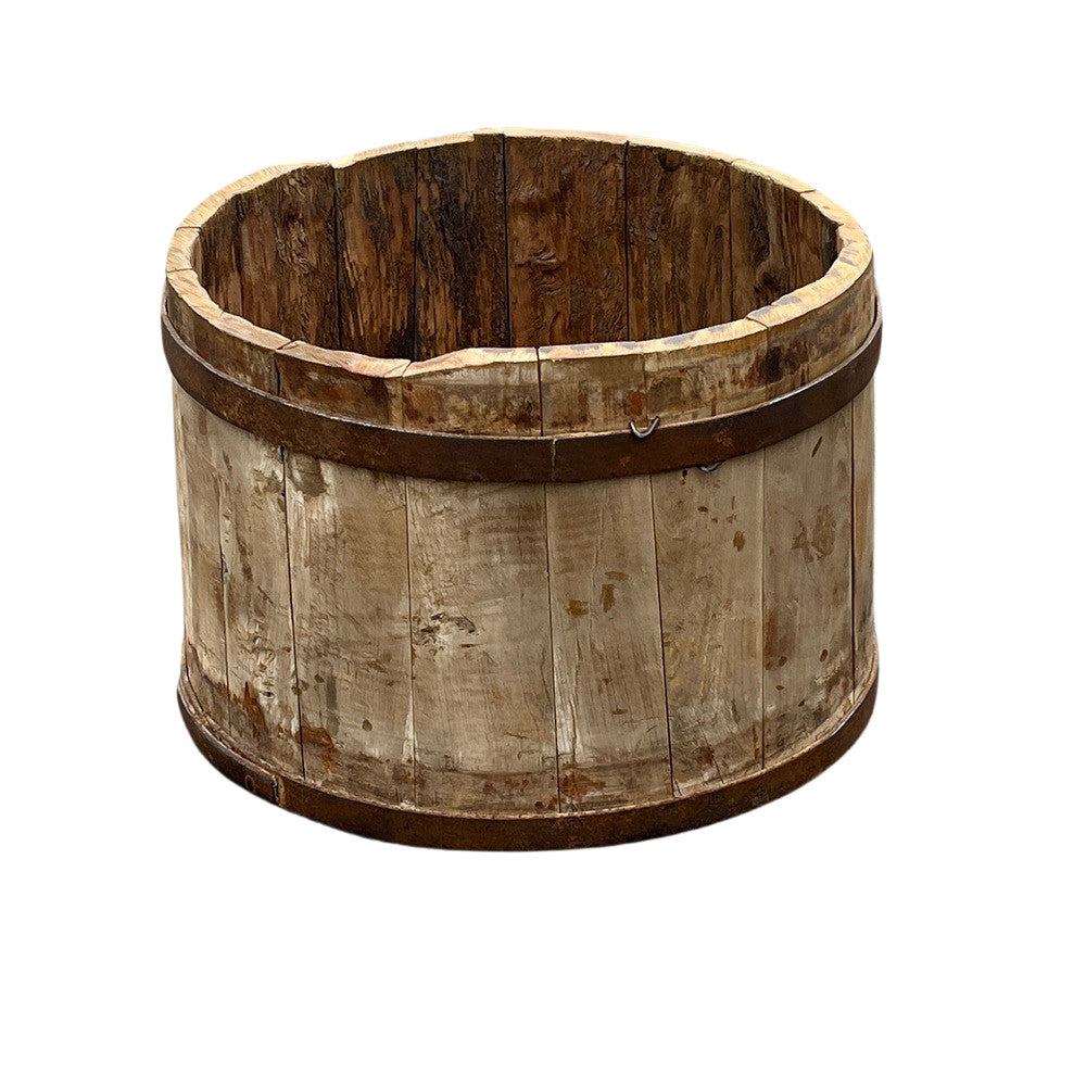 Wood Bucket With Iron Belt - Berbere Imports