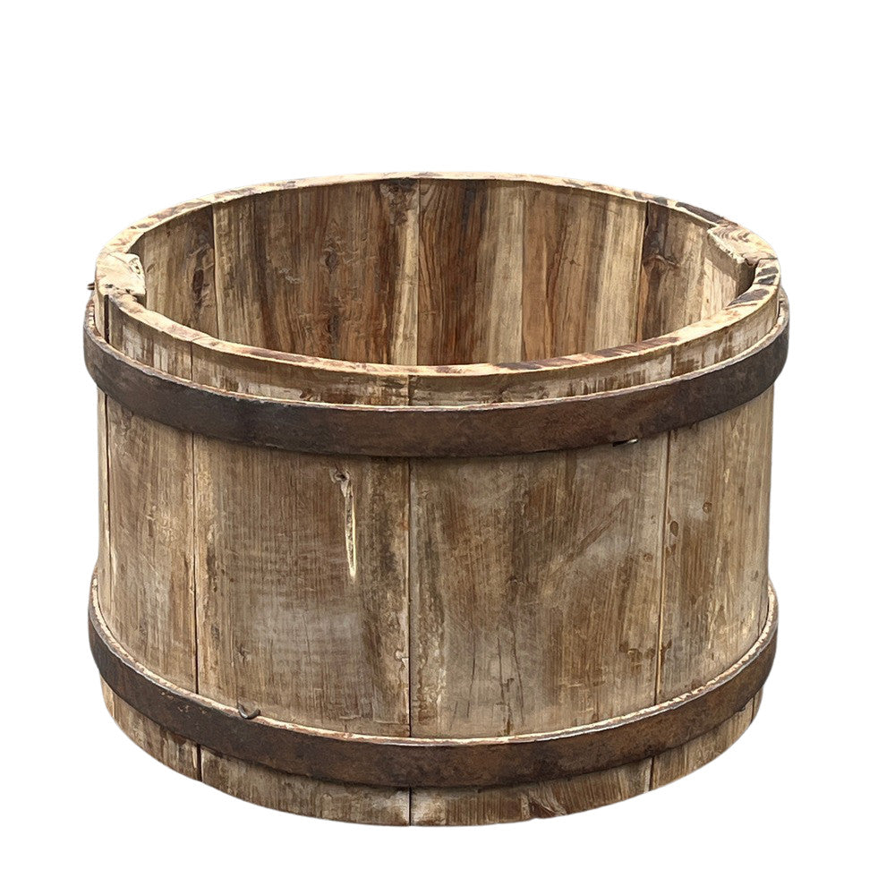 Wood Bucket With Iron Belt - Berbere Imports