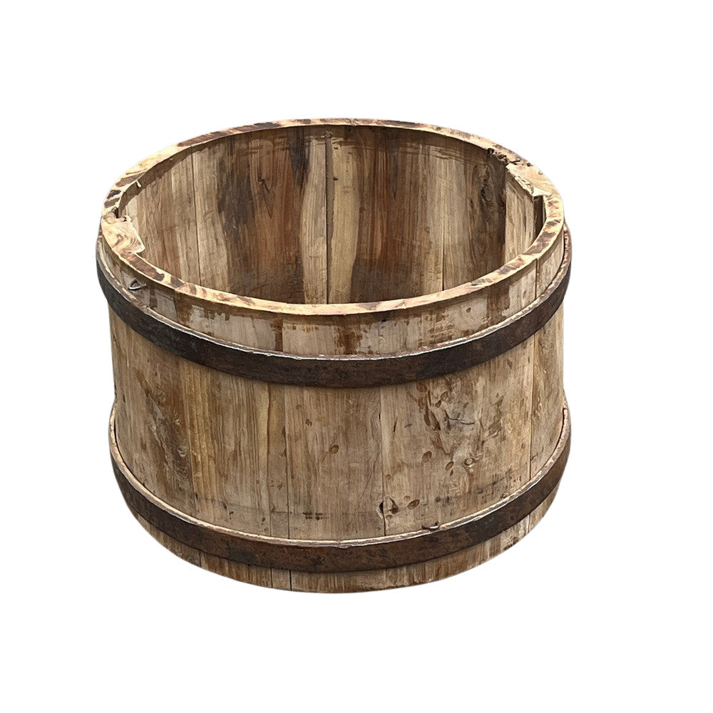 Wood Bucket With Iron Belt - Berbere Imports