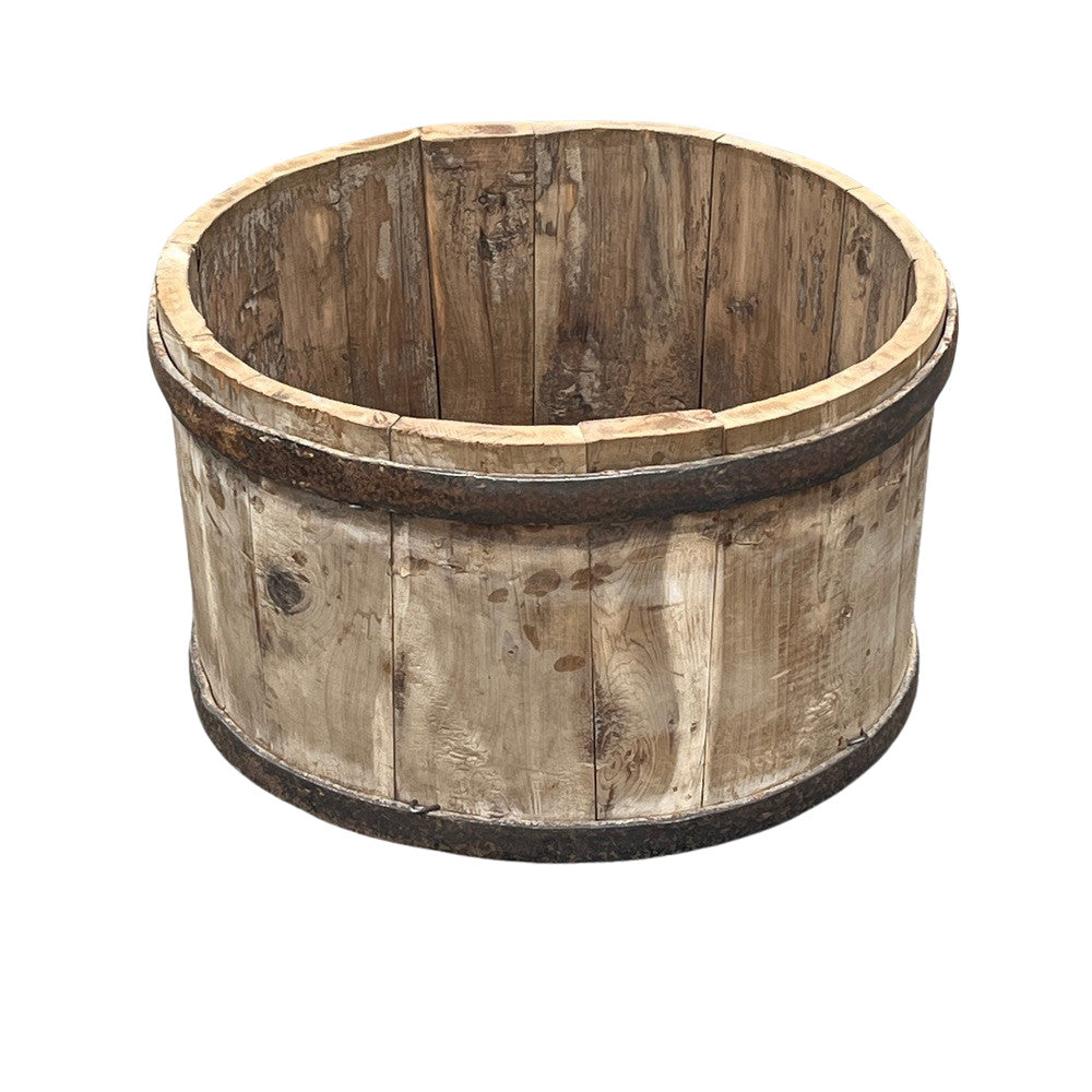 Wood Bucket With Iron Belt - Berbere Imports