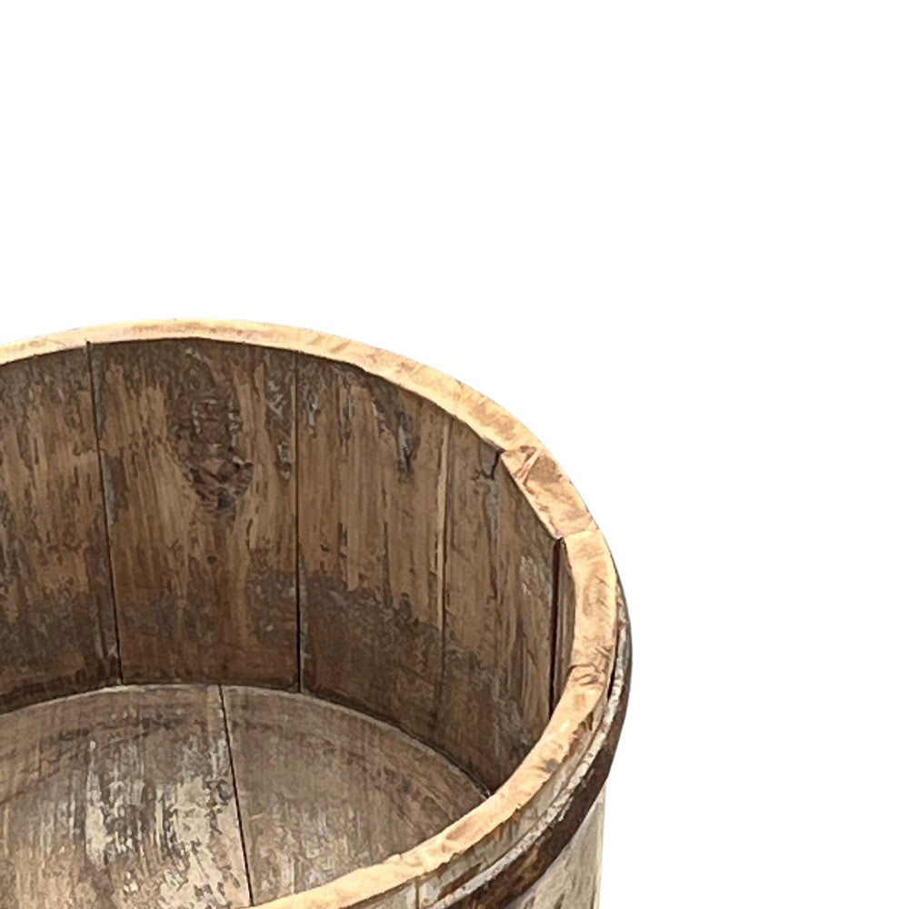 Wood Bucket With Iron Belt - Berbere Imports