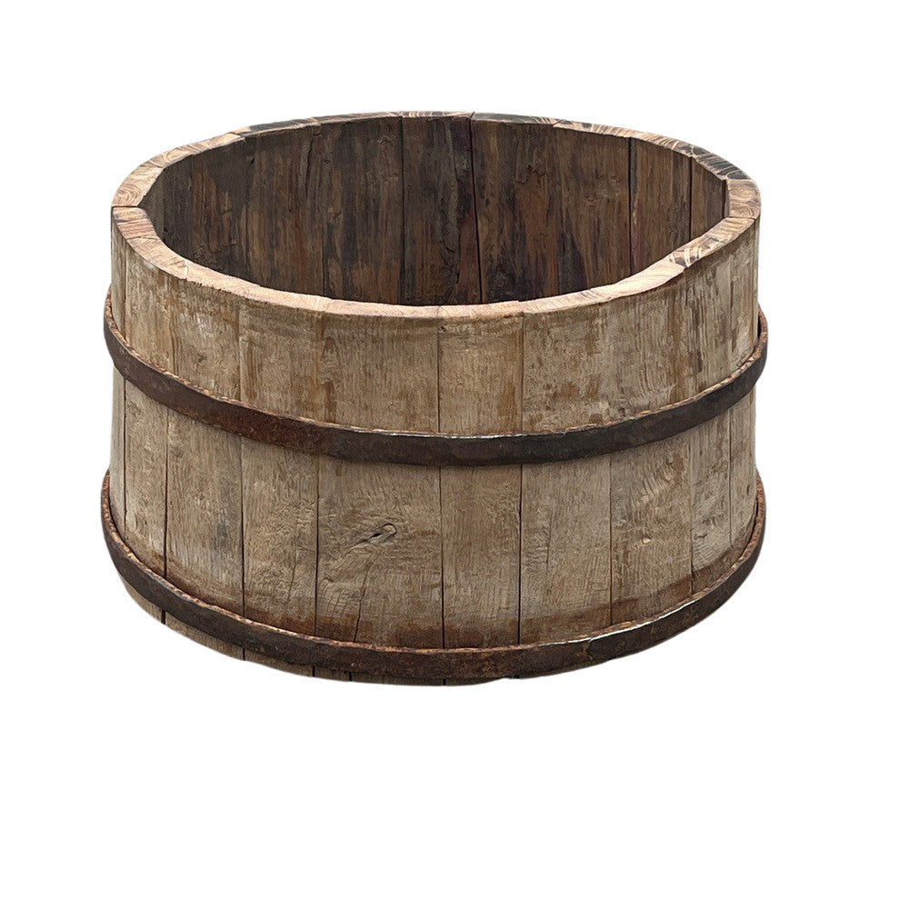 Wood Bucket With Iron Belt - Berbere Imports