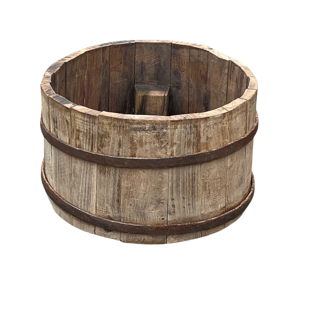 Wood Bucket With Iron Belt - Berbere Imports