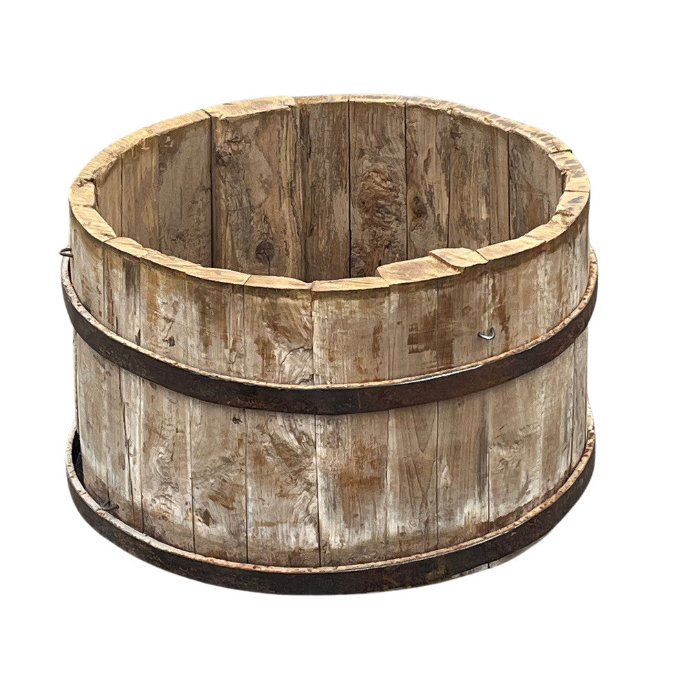 Wood Bucket With Iron Belt - Berbere Imports