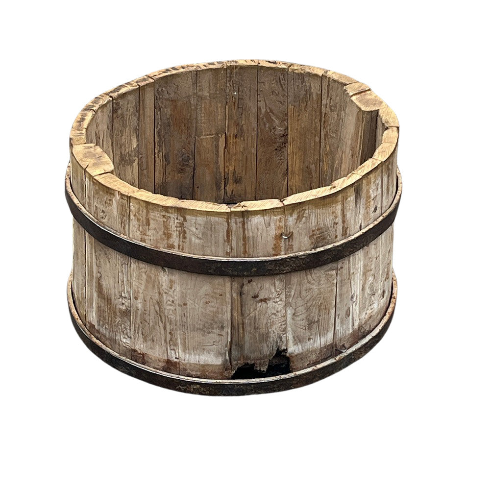 Wood Bucket With Iron Belt - Berbere Imports