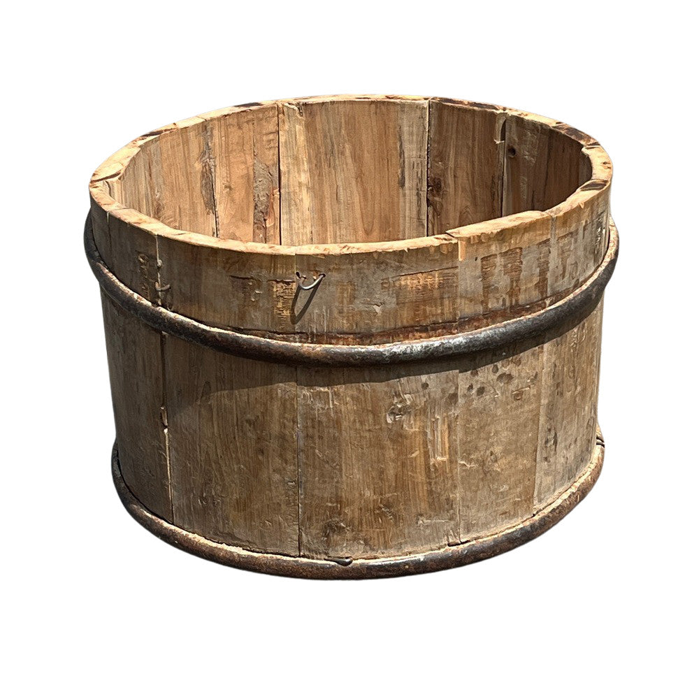 Wood Bucket With Iron Belt - Berbere Imports