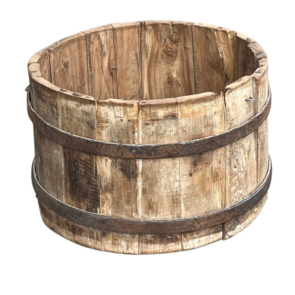 Wood Bucket With Iron Belt - Berbere Imports