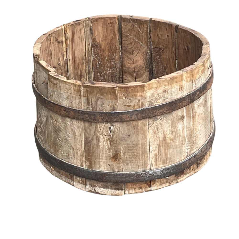 Wood Bucket With Iron Belt - Berbere Imports