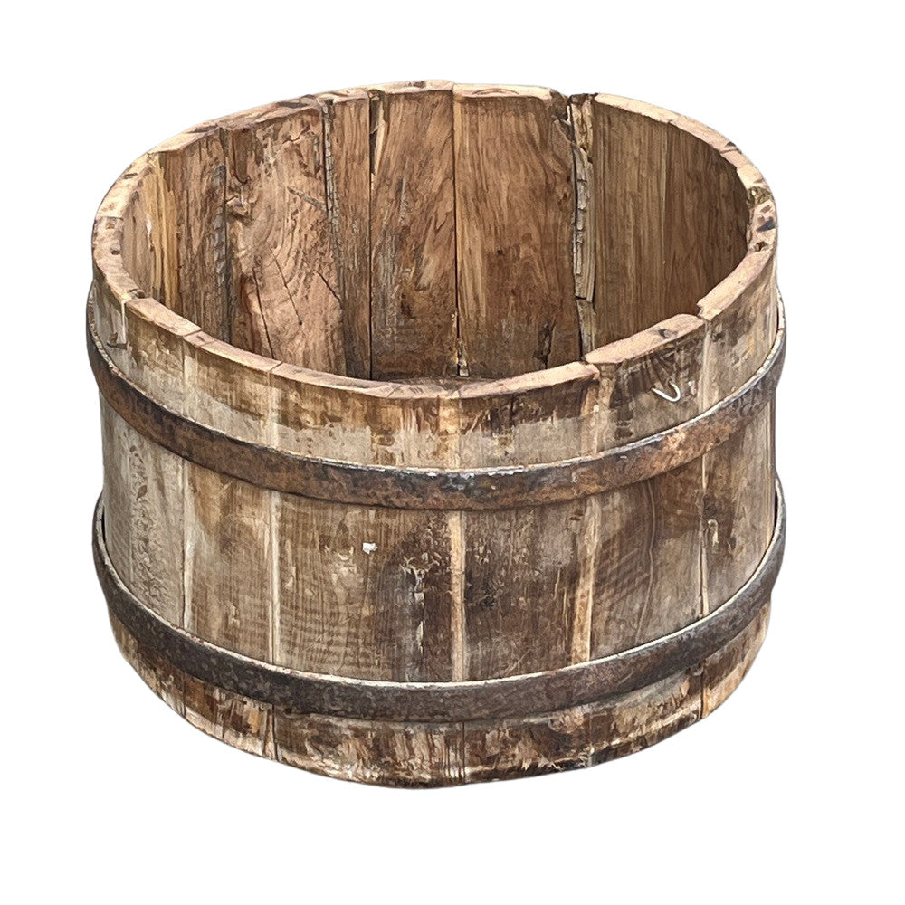 Wood Bucket With Iron Belt - Berbere Imports