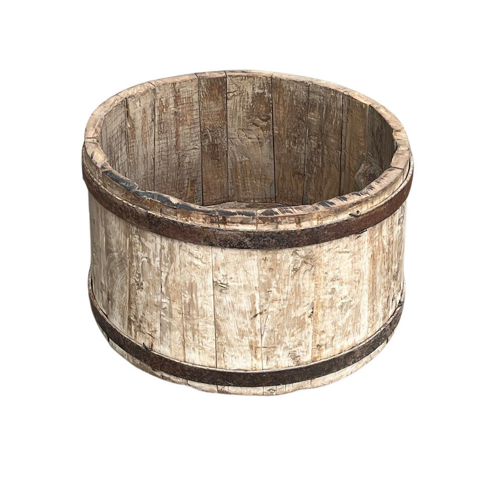 Wood Bucket With Iron Belt - Berbere Imports