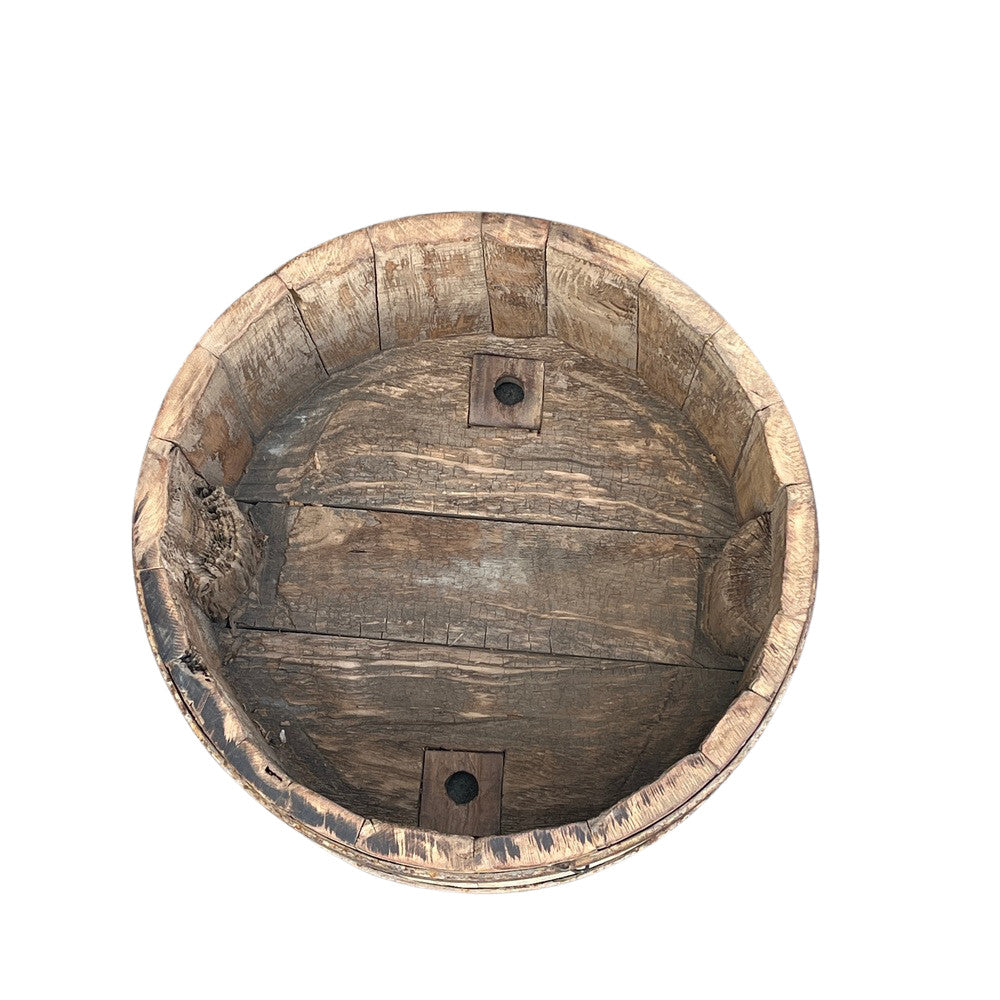 Wood Bucket With Iron Belt - Berbere Imports