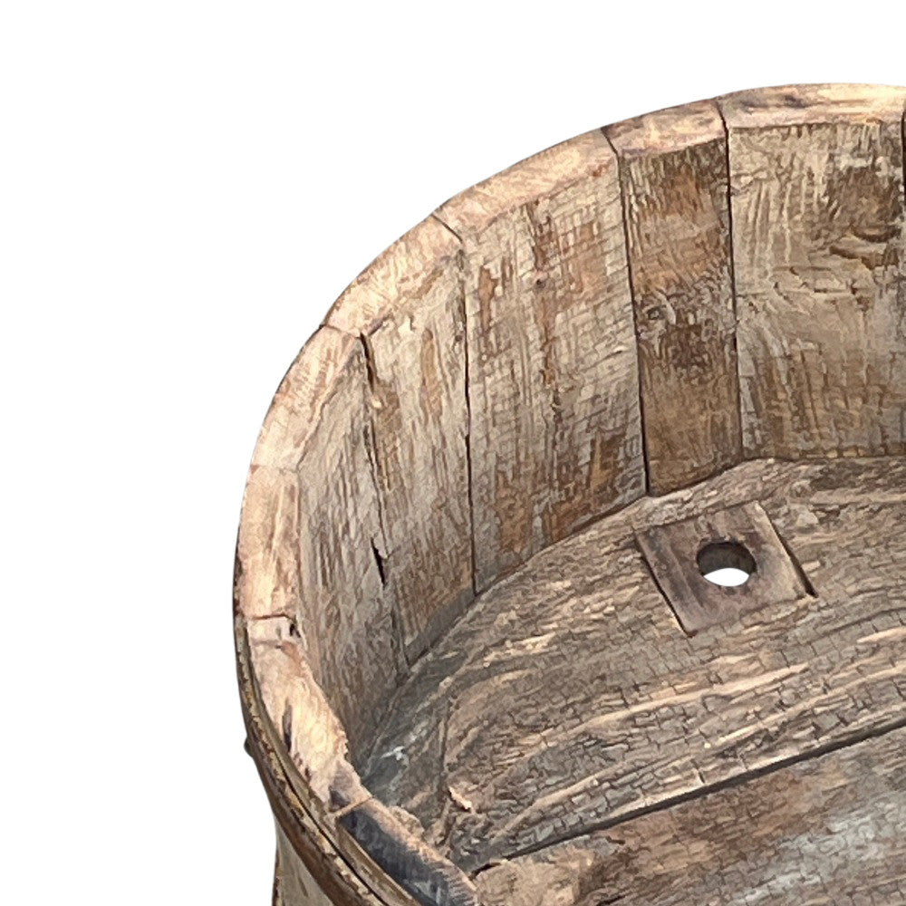 Wood Bucket With Iron Belt - Berbere Imports