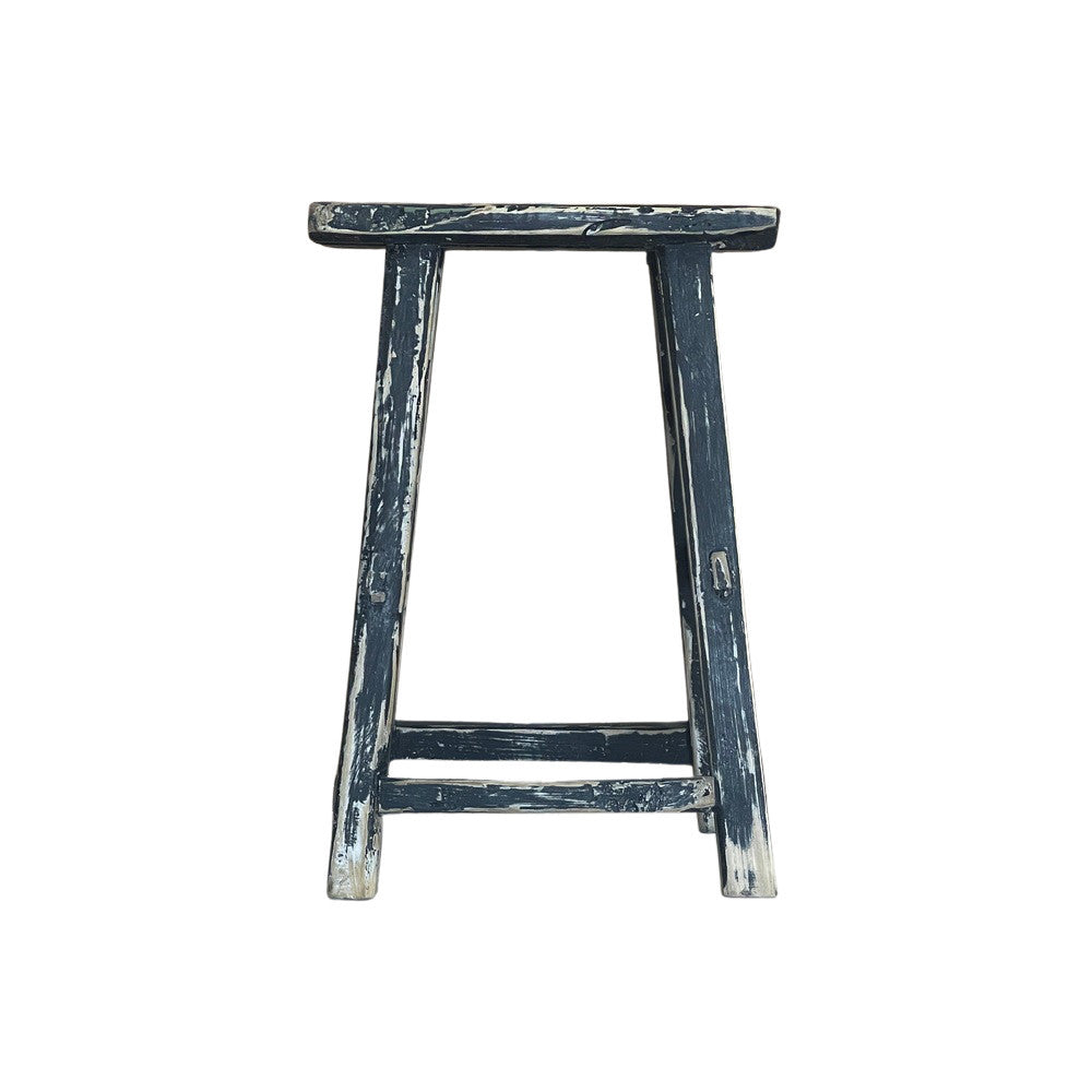 Rustic Chinese Elm Wood Stool - Distressed Finish - Berbere Imports