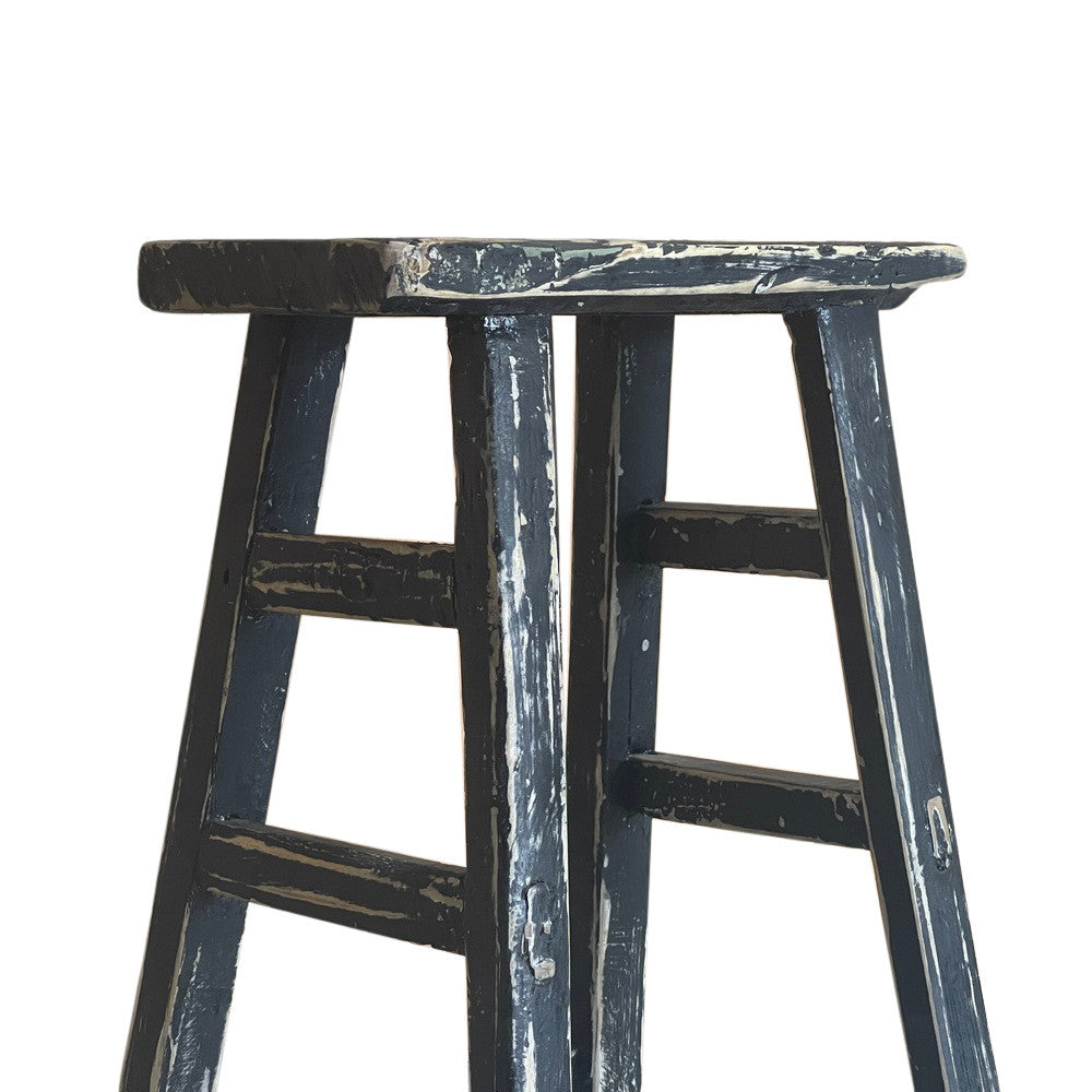 Rustic Chinese Elm Wood Stool - Distressed Finish - Berbere Imports