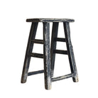 Rustic Chinese Elm Wood Stool - Distressed Finish - Berbere Imports