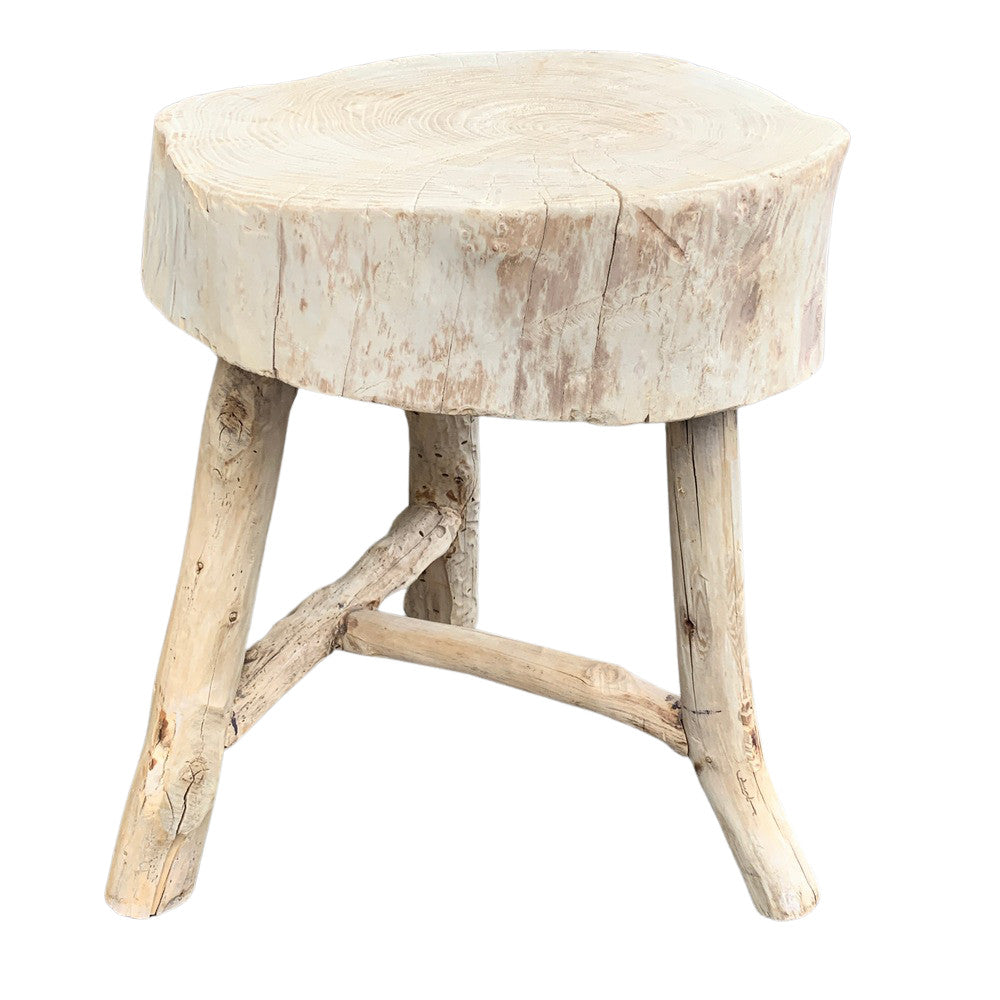 Chinese Wooden 3-Legged Trunk Stool - Berbere Imports