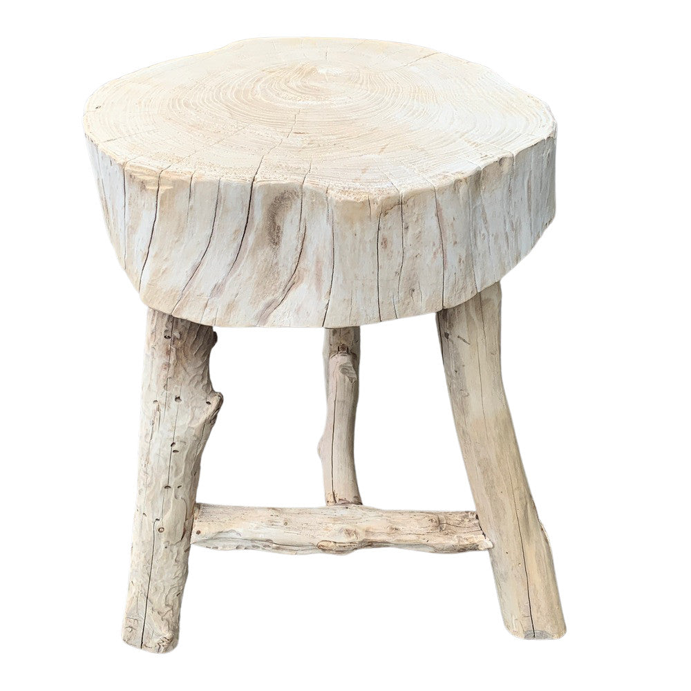 Chinese Wooden 3-Legged Trunk Stool - Berbere Imports