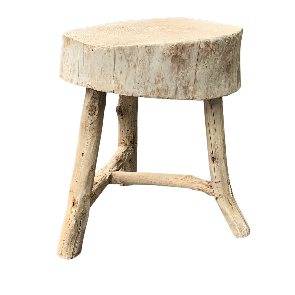 Chinese Wooden 3-Legged Trunk Stool - Berbere Imports