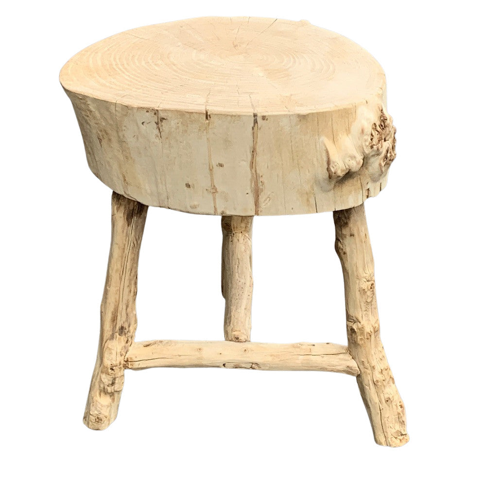 Chinese Wooden 3-Legged Trunk Stool - Berbere Imports