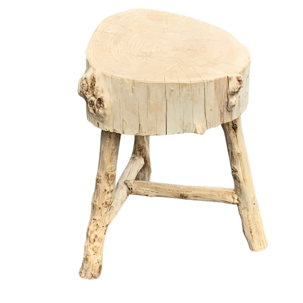 Chinese Wooden 3-Legged Trunk Stool - Berbere Imports