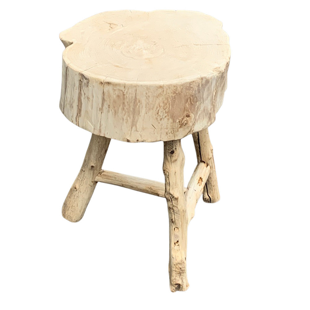 Chinese Wooden 3-Legged Trunk Stool - Berbere Imports