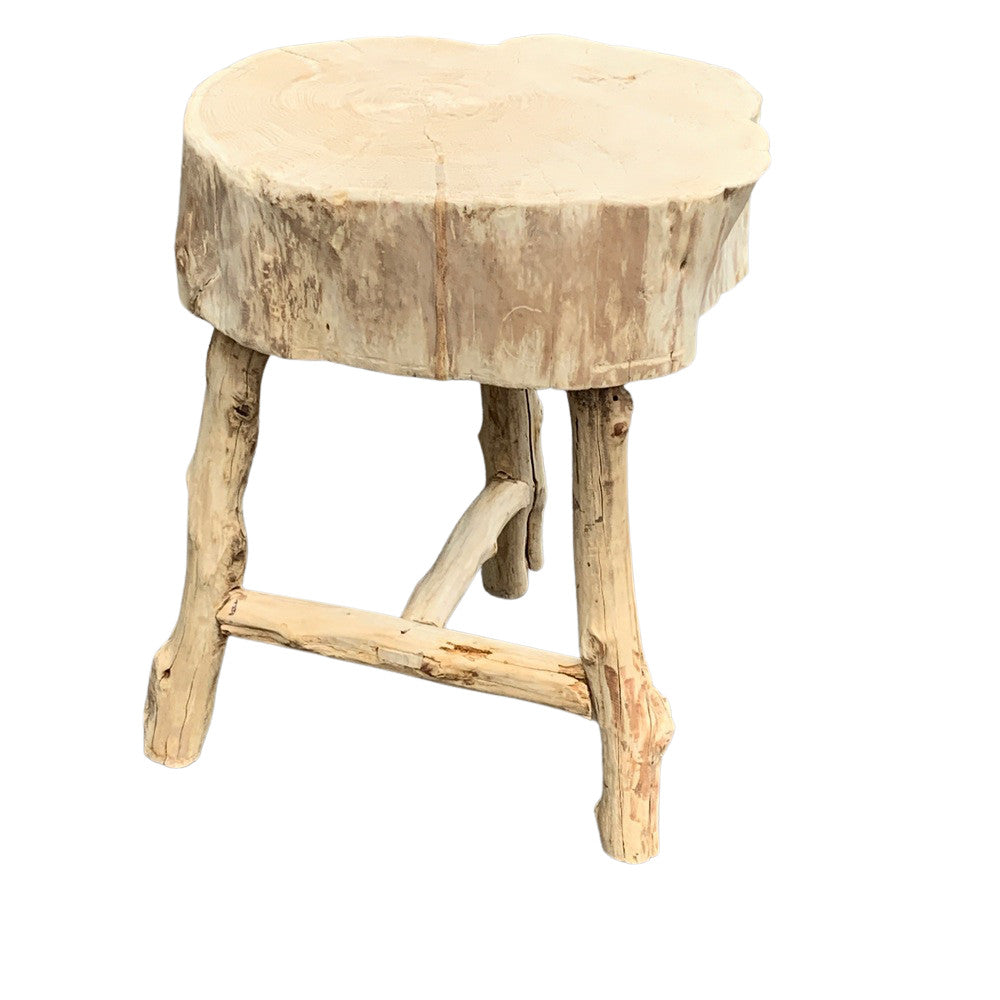 Chinese Wooden 3-Legged Trunk Stool - Berbere Imports