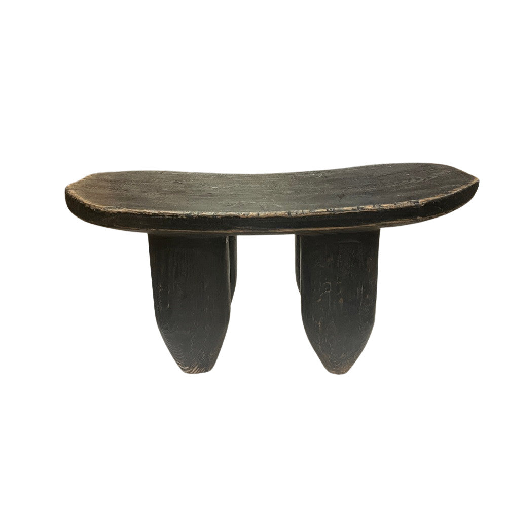 Low Heavy Wooden Stool - Black - Berbere Imports