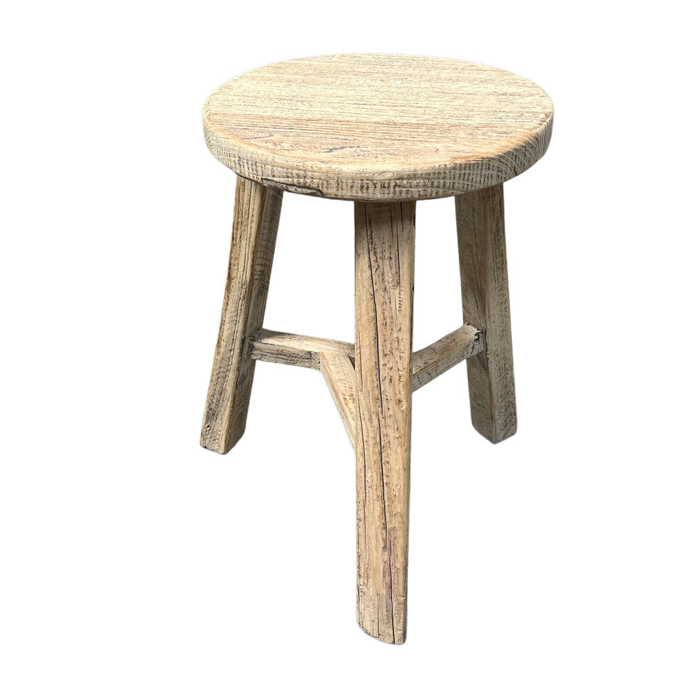 Vintage Wooden Round Stool - Berbere Imports