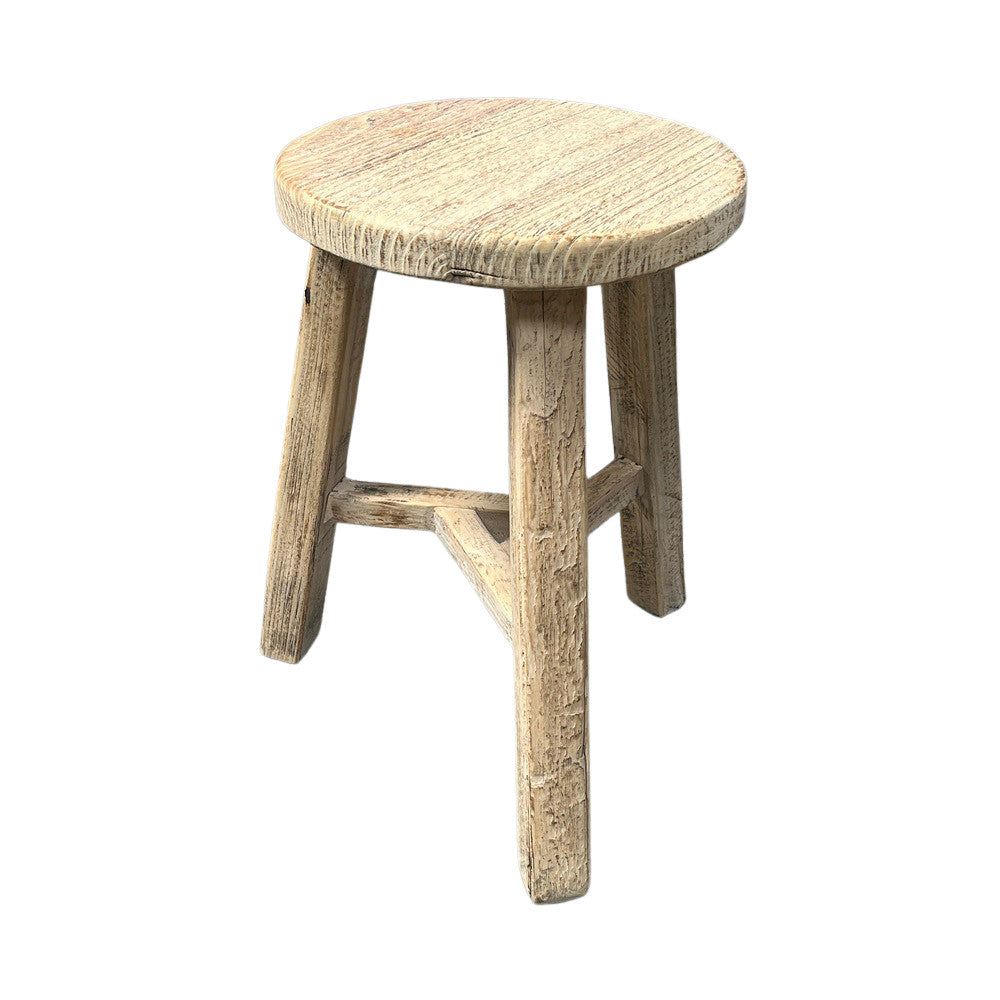 Vintage Wooden Round Stool - Berbere Imports