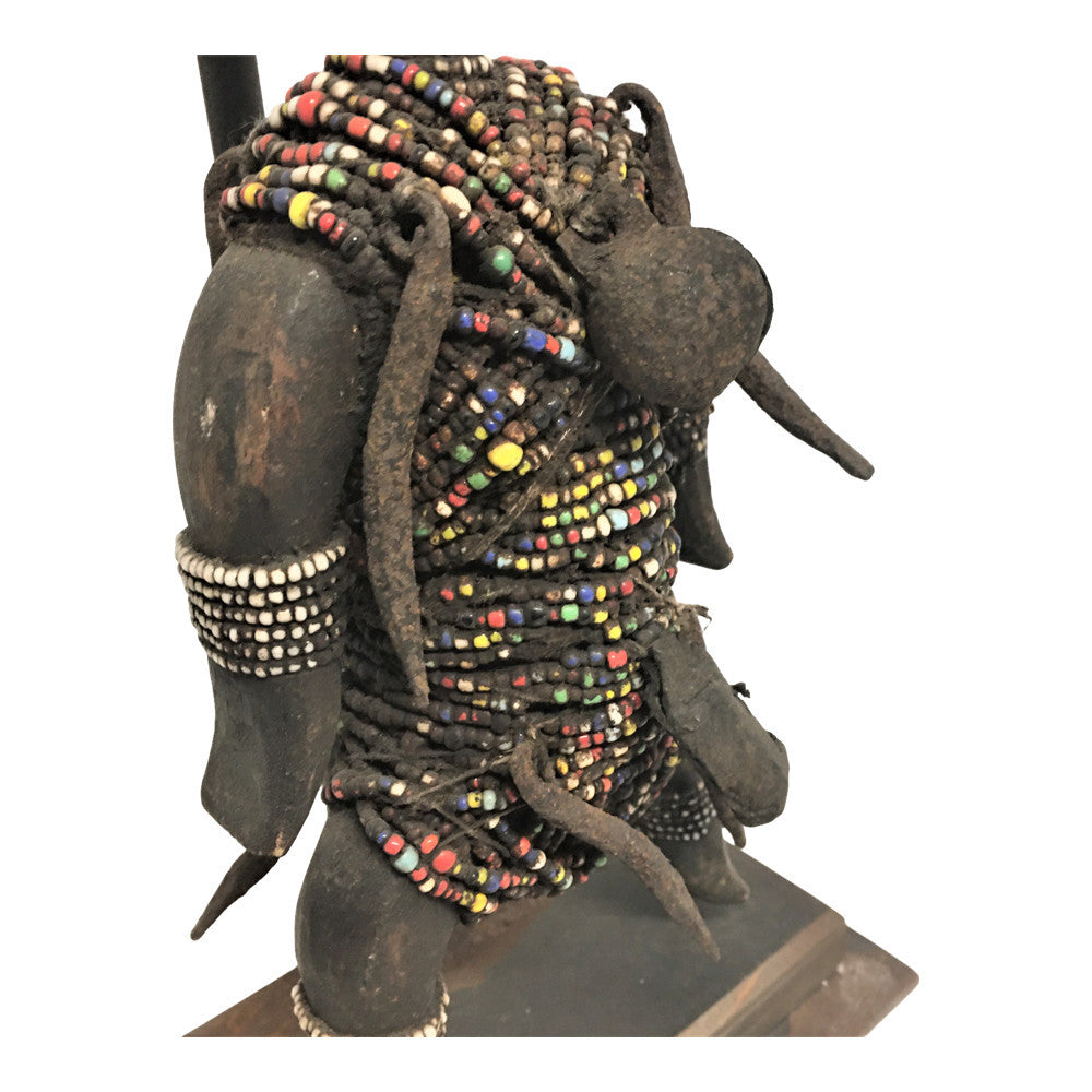 African Wooden Tribal Man On Custom Iron Stand - Berbere Imports