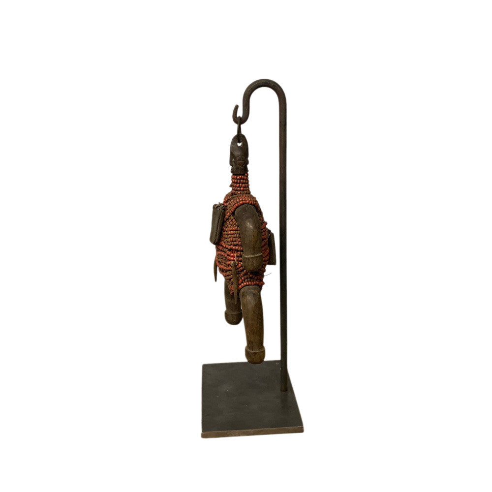 African Wooden Tribal Man On Custom Iron Stand - Berbere Imports