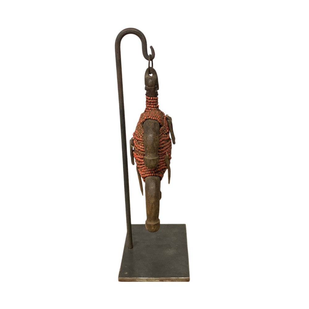 African Wooden Tribal Man On Custom Iron Stand - Berbere Imports