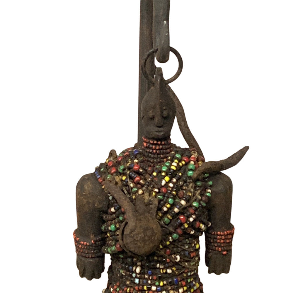 African Wooden Tribal Man On Custom Iron Stand - Berbere Imports