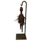 African Wooden Tribal Man On Custom Iron Stand - Berbere Imports