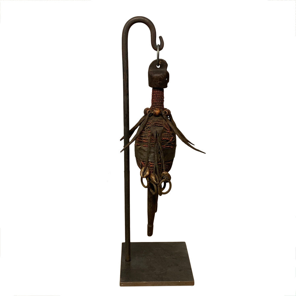 African Wooden Tribal Man On Custom Iron Stand - Berbere Imports