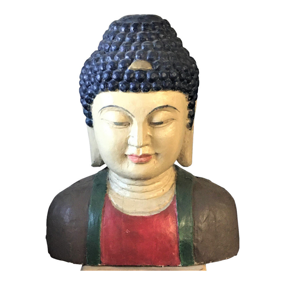 Vintage Chinese Wooden Buddha Head - Berbere Imports