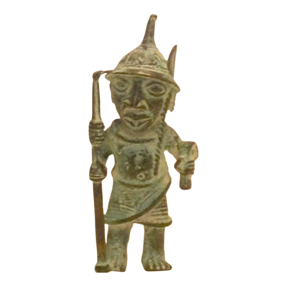 African Bronze Standing Warrior - Berbere Imports