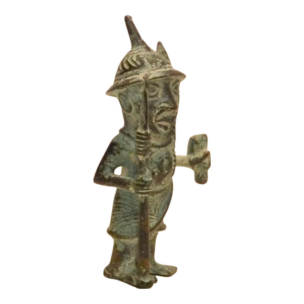 African Bronze Standing Warrior - Berbere Imports