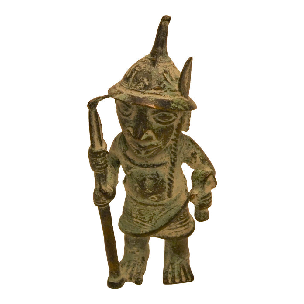 African Bronze Standing Warrior - Berbere Imports