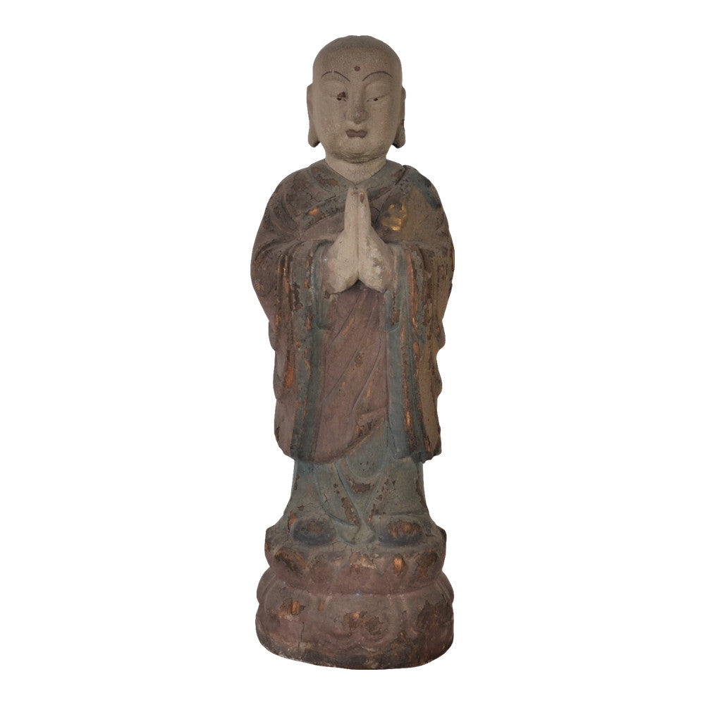 Antique Chinese Wooden Standing Monk - Berbere Imports