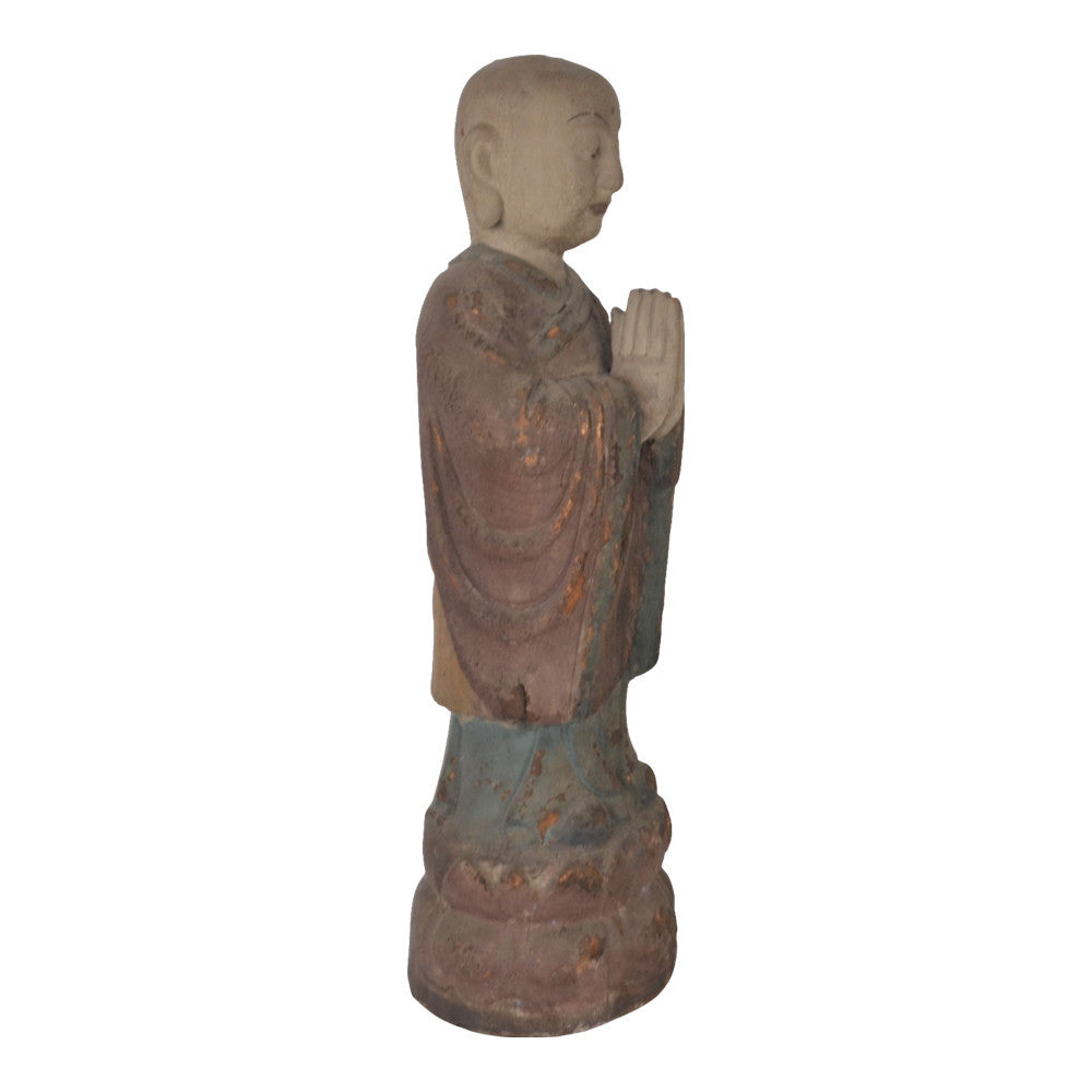 Antique Chinese Wooden Standing Monk - Berbere Imports