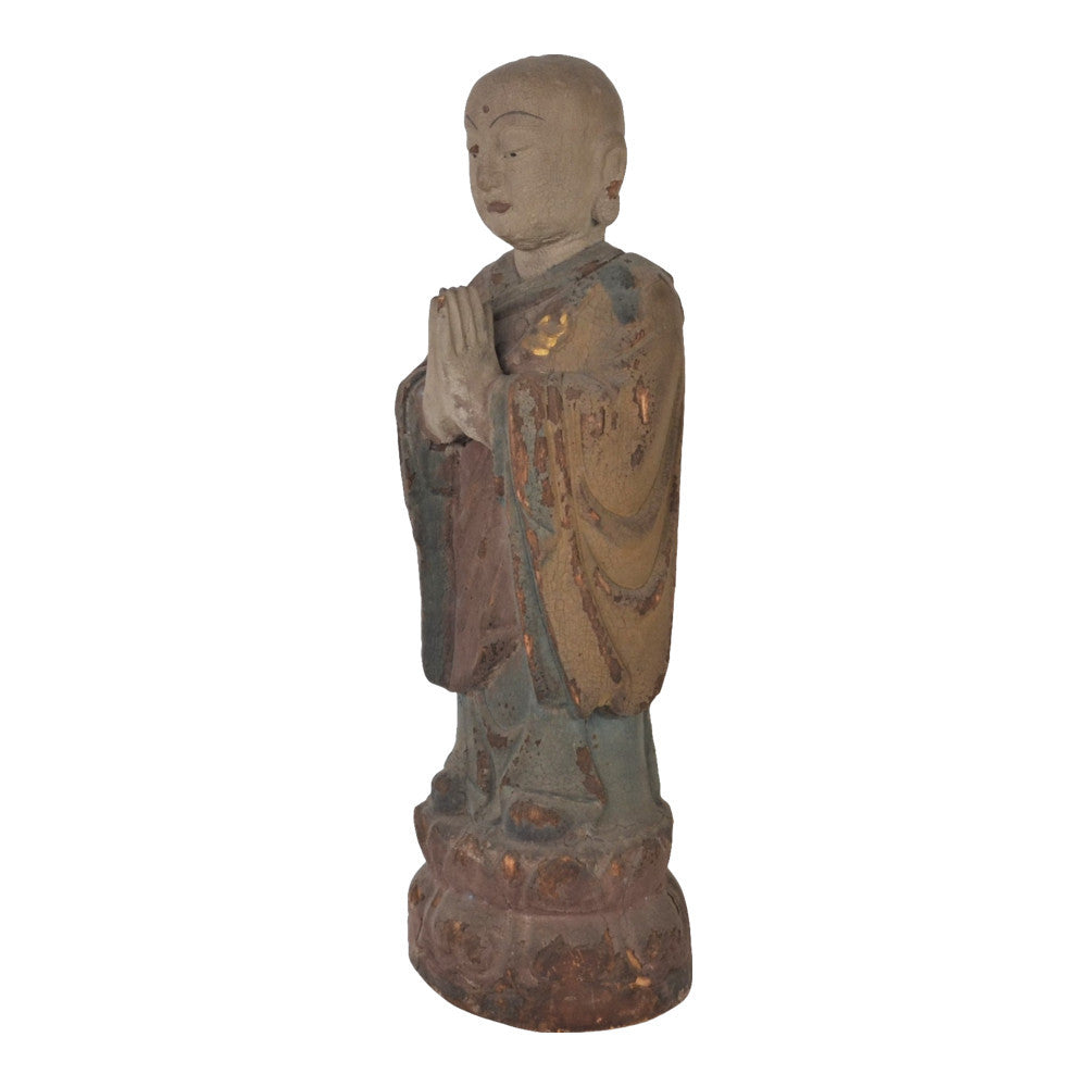 Antique Chinese Wooden Standing Monk - Berbere Imports