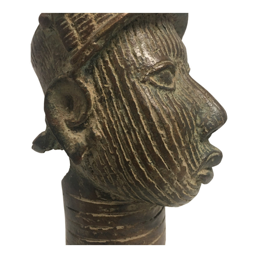 Antique African Bronze Head On Custom Lucite Stand - Berbere Imports